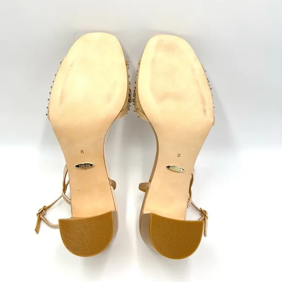 Badgley Mischka Womens Blaine Latte Satin Jeweled Dress Sandals Heels Shoes 9