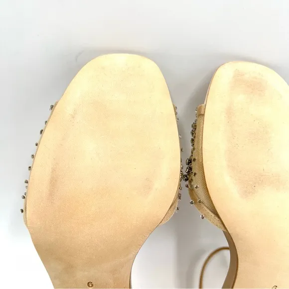 Badgley Mischka Womens Blaine Latte Satin Jeweled Dress Sandals Heels Shoes 9