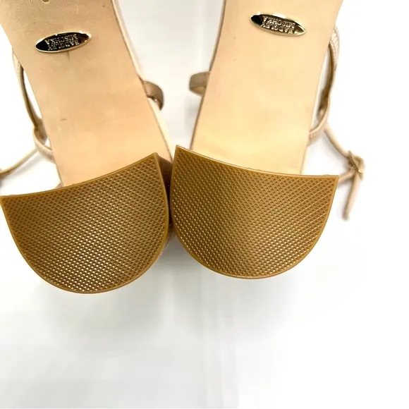 Badgley Mischka Womens Blaine Latte Satin Jeweled Dress Sandals Heels Shoes 9
