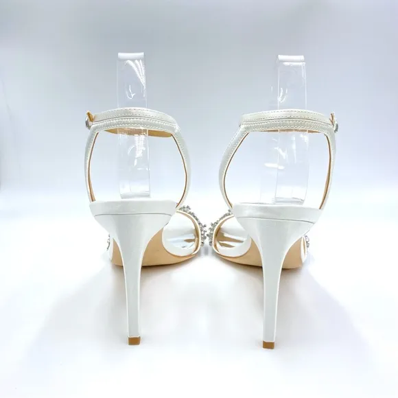 Badgley Mischka Women's Rider Soft White Satin Jewel Embellished Heels Shoes 10