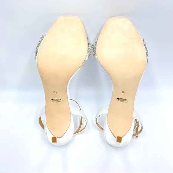 Badgley Mischka Women's Rider Soft White Satin Jewel Embellished Heels Shoes 10