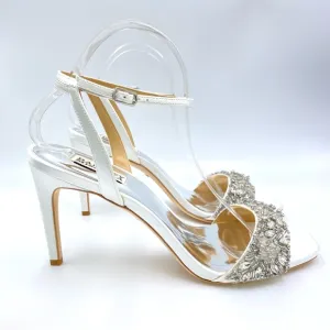Badgley Mischka Women's Rider Soft White Satin Jewel Embellished Heels Shoes 10