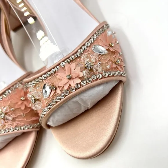 Badgley Mischka Womens Taylin Soft Blush Block Heels Dress Sandals Shoes 8M