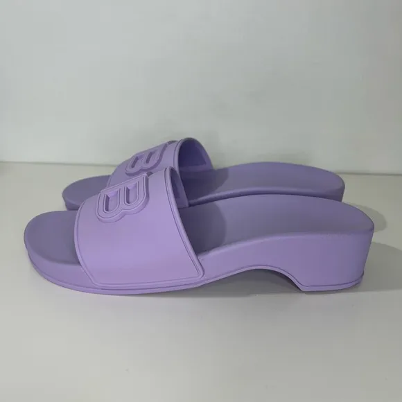 Balenciaga BB Logo Rubber Pool Wedge Slide Sandal Clog Heels