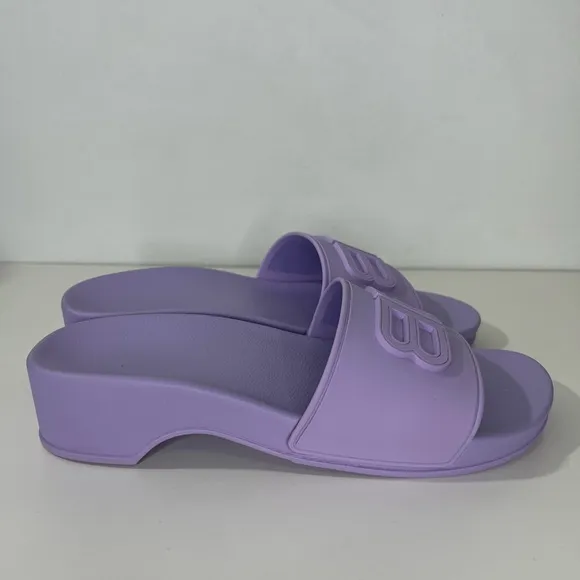 Balenciaga BB Logo Rubber Pool Wedge Slide Sandal Clog Heels