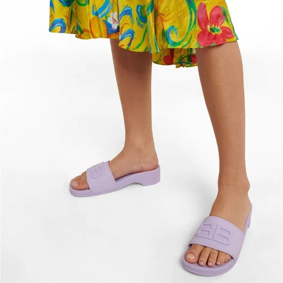 Balenciaga BB Logo Rubber Pool Wedge Slide Sandal Clog Heels
