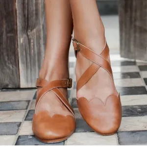 Bali Elf Mangrove Tan Leather Scalloped Flats