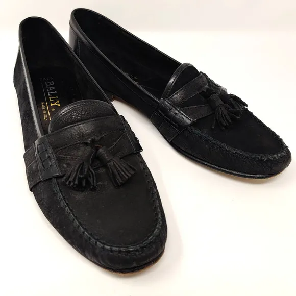 Bally Mens Zack Tassel Loafers SIZE 10 Black Soft Leather Timeless Luxury Italy
