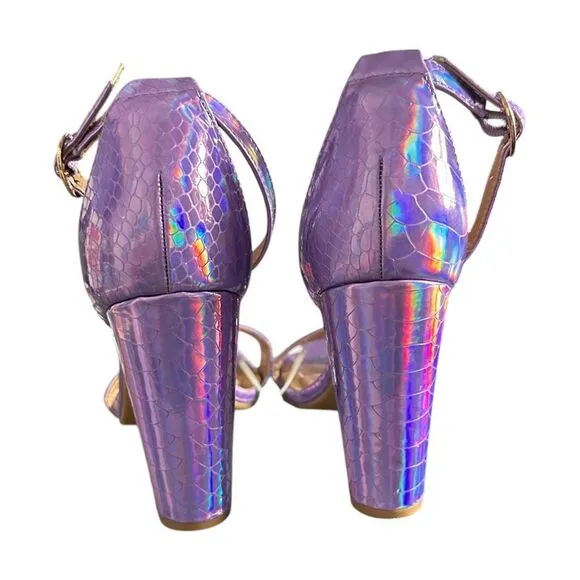 Bamboo Mania Women's Metallic Purple Sexy Snake Skin, Ankle Strap, Block Heeled