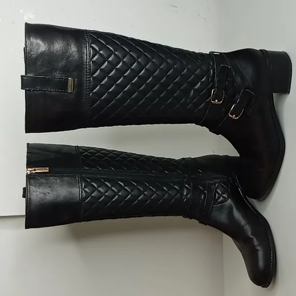 Bandolino - Claraa -Leather Quilted Tall Riding Boots w/Buckles &amp; Zippers -7M