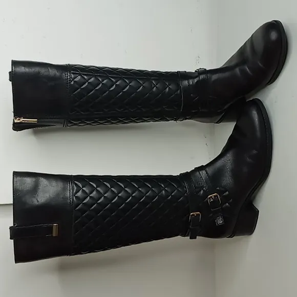 Bandolino - Claraa -Leather Quilted Tall Riding Boots w/Buckles &amp; Zippers -7M