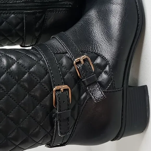 Bandolino - Claraa -Leather Quilted Tall Riding Boots w/Buckles &amp; Zippers -7M