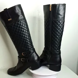 Bandolino - Claraa -Leather Quilted Tall Riding Boots w/Buckles &amp; Zippers -7M