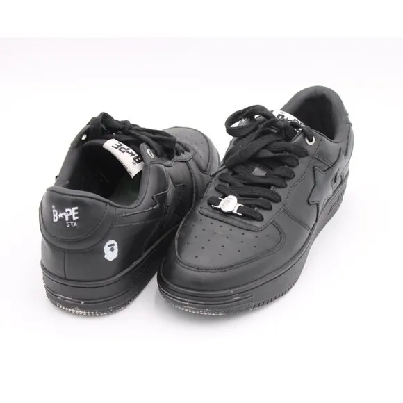 Bape Ape Sta Low Top Sneakers Black With White Logo Sz 9.5
