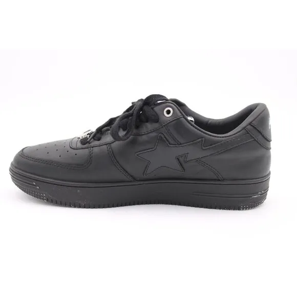 Bape Ape Sta Low Top Sneakers Black With White Logo Sz 9.5