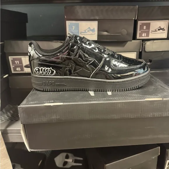 Bape Black Patent Leather Sneakers