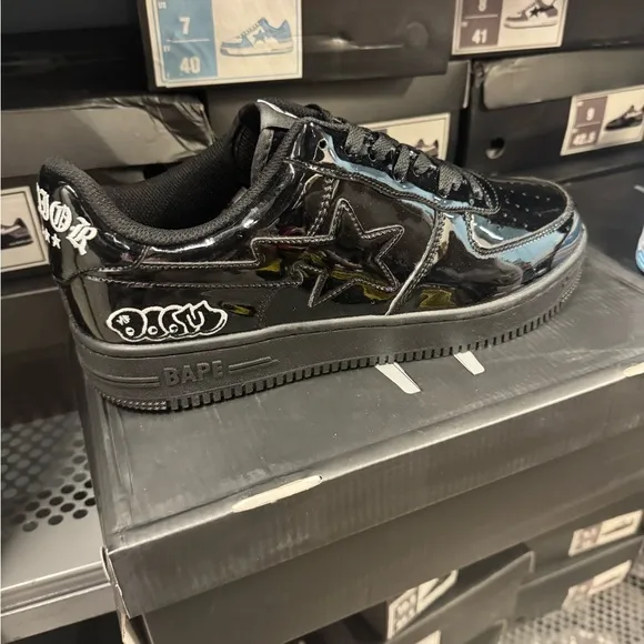 Bape Black Patent Leather Sneakers