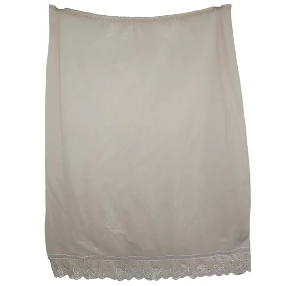 Barbizon Vintage 60s Pale Pink Eyelet‎ Lace Trim A-line Midi Slip Skirt