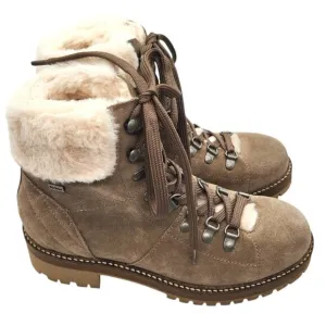 BARBOUR Lula Taupe Suede Lug Sole Ankle Boots US7 UK5 Faux Fur Lace Up Hiking