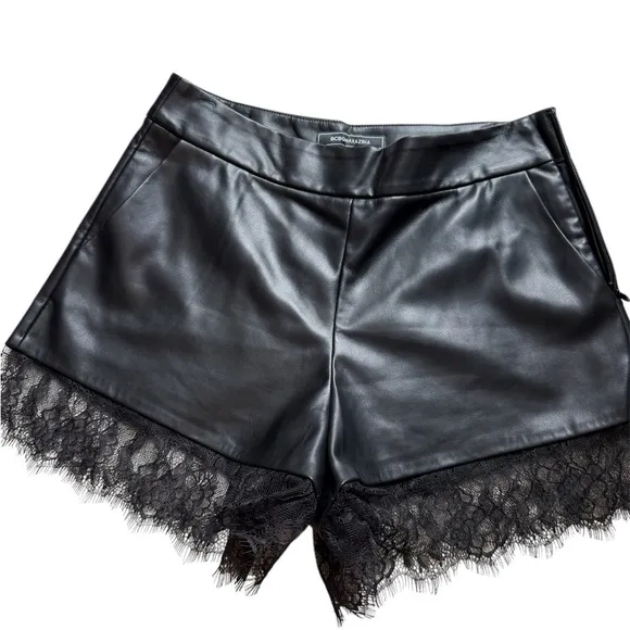 BCBGMAXAZRIA Lace Trim Faux Leather Shorts