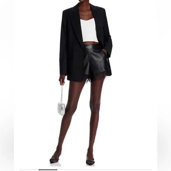 BCBGMAXAZRIA Lace Trim Faux Leather Shorts
