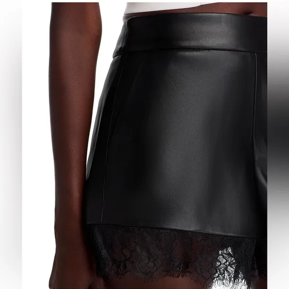 BCBGMAXAZRIA Lace Trim Faux Leather Shorts