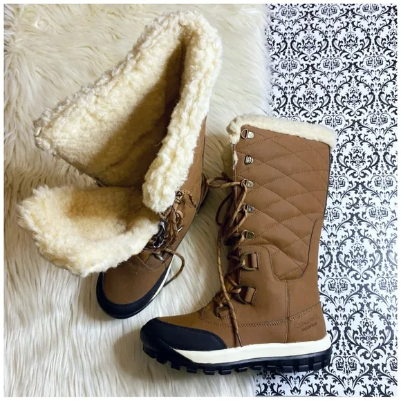 BearPaw : size : 8 : ‘Isabella’ fur trim leather quilted waterproof winter boots