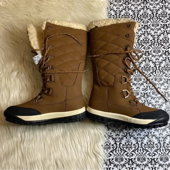BearPaw : size : 8 : ‘Isabella’ fur trim leather quilted waterproof winter boots