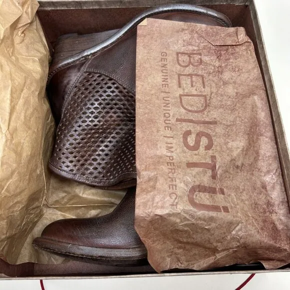 Bed Stu Boots Womens Size 8 Brown Dutchess Teal Cut Out Wedge Booties Ladies