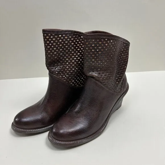 Bed Stu Boots Womens Size 8 Brown Dutchess Teal Cut Out Wedge Booties Ladies