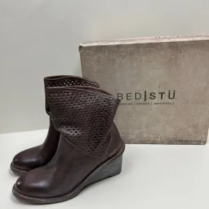 Bed Stu Boots Womens Size 8 Brown Dutchess Teal Cut Out Wedge Booties Ladies