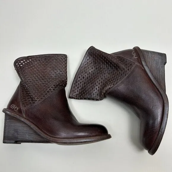 Bed Stu Boots Womens Size 8 Brown Dutchess Teal Cut Out Wedge Booties Ladies