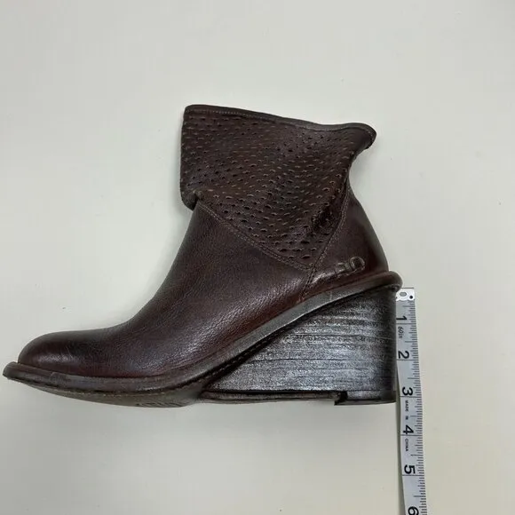Bed Stu Boots Womens Size 8 Brown Dutchess Teal Cut Out Wedge Booties Ladies