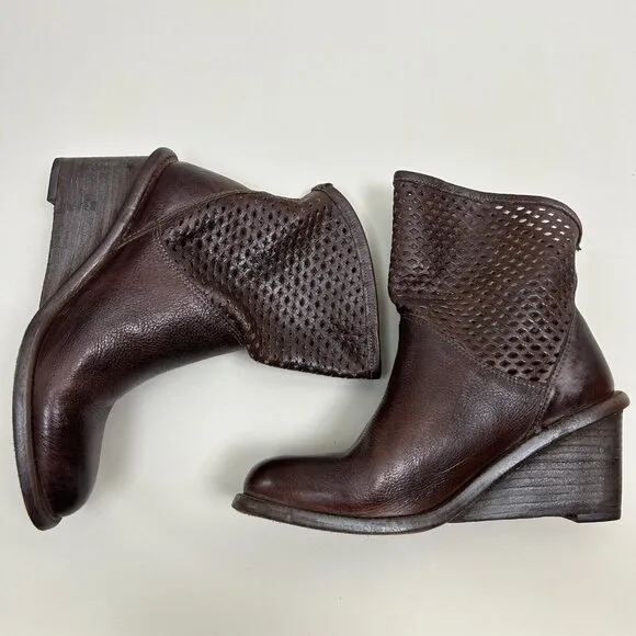 Bed Stu Boots Womens Size 8 Brown Dutchess Teal Cut Out Wedge Booties Ladies