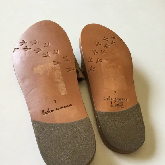 BEEK LOVEBIRD LEATHER AND CALF HAIR SLIDES SANDALS SIZE 7 TAN LEOPARD NWOT