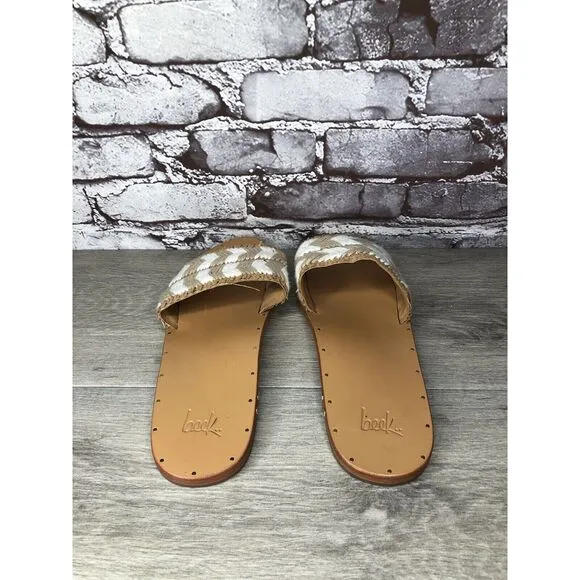 Beek Mamu White Synthetic Leather Handmade Slides Sandals Women’s Sz 11M US/42EU