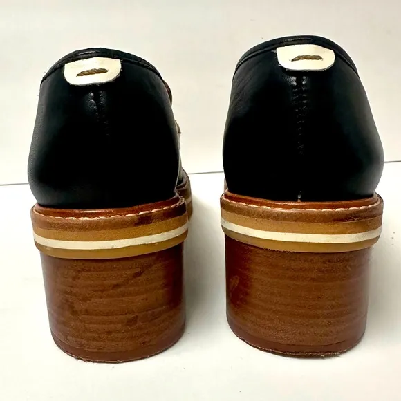 Bernardo Women’s Leather Loafers Brown Black Platform Chunky Heel Monk Strap EUC