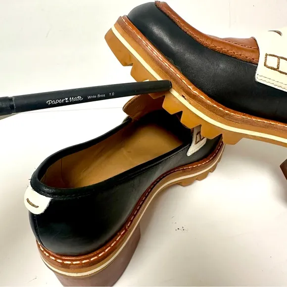 Bernardo Women’s Leather Loafers Brown Black Platform Chunky Heel Monk Strap EUC