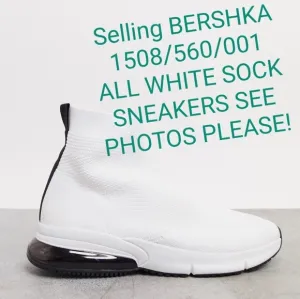 👣BERSHKA Mens All White Sock Sneakers size9