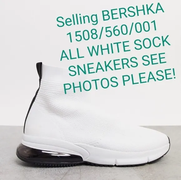 👣BERSHKA Mens All White Sock Sneakers size9