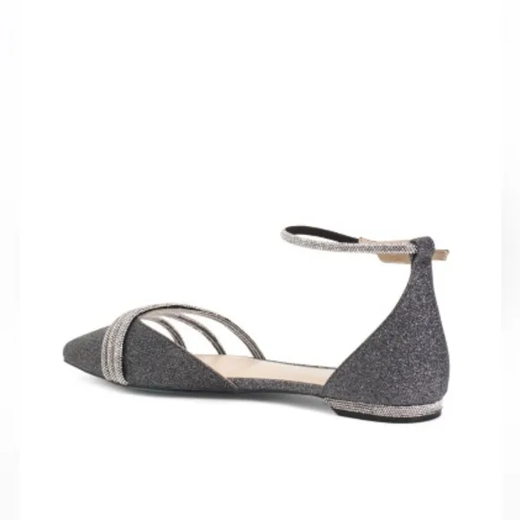 Betsy Johnson Elsah Evening Flats Sparkly Black &amp; Silver &amp; Jewels Women’s Size 6