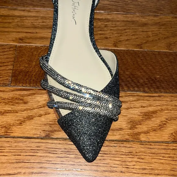 Betsy Johnson Elsah Evening Flats Sparkly Black &amp; Silver &amp; Jewels Women’s Size 6