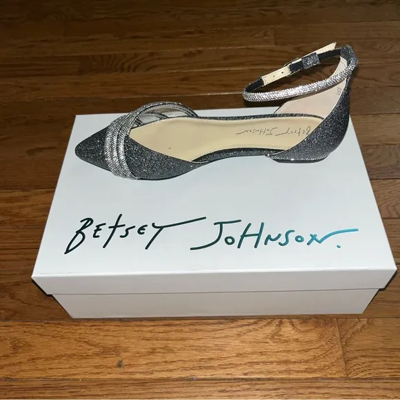 Betsy Johnson Elsah Evening Flats Sparkly Black &amp; Silver &amp; Jewels Women’s Size 6