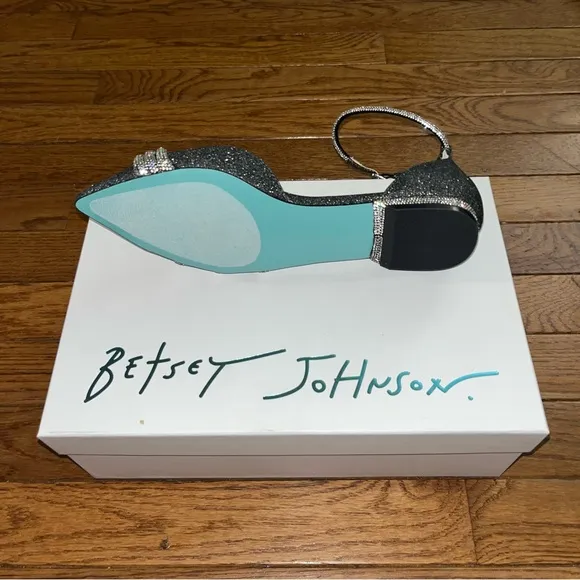 Betsy Johnson Elsah Evening Flats Sparkly Black &amp; Silver &amp; Jewels Women’s Size 6