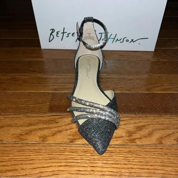 Betsy Johnson Elsah Evening Flats Sparkly Black &amp; Silver &amp; Jewels Women’s Size 6