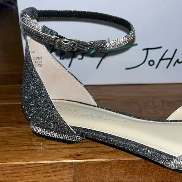 Betsy Johnson Elsah Evening Flats Sparkly Black &amp; Silver &amp; Jewels Women’s Size 6