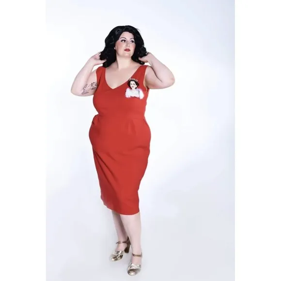 Bettie Page By Tatyana Sophia Pencil Dress Dark Red V-neck Sheath 3XL