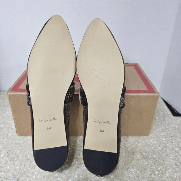 Bettye Muller Arietta Embroidered Strap Flats Taupe Velvet Women's Size 9M New