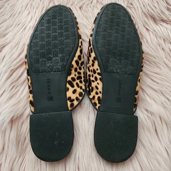 BIRDIES Phoebe Mule Cheetah Leopard Calf Hair Animal Print slip on slides