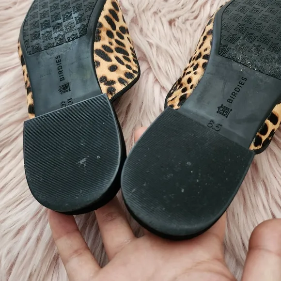 BIRDIES Phoebe Mule Cheetah Leopard Calf Hair Animal Print slip on slides
